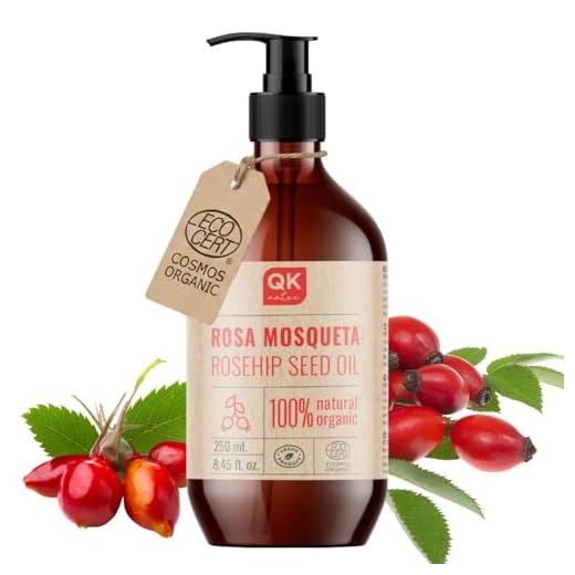 QKnatur - Aceite de Rosa Mosqueta 100% Puro y Orgánico - 250 ml - para Cicatrices y Estrías - Antiarrugas y Antiedad- BIO y Vegano - Prensado en Frío