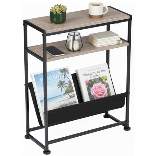 ZEXVIDA Small End Table for Small Spaces - Slim Side Table with Magazine Holder,2 in 1 Design Narrow...