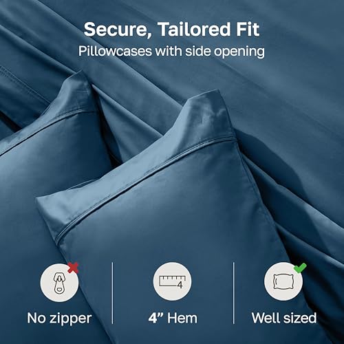 Image of California Design Den King Size Pillowcase Set - 400 Thread Count, 100% Cotton Sateen, Set of 2 Pillow Covers, Soft and Breathable - Peacock Blue
