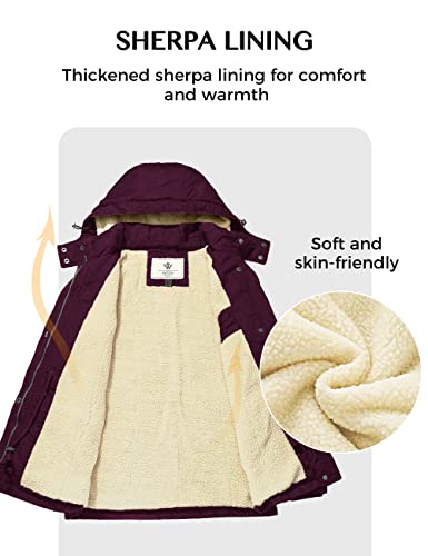 Wenven Women's Winter Sherpa Parka Canvas Jacket Anorak With Hood (Deep Wine, M) #TOP3