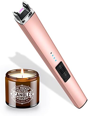 Bswalf Lighter Candle Lighter, Electric Lighter USB Rechargeable Lighters Have Triple Safety and LED Battery Display, Windproof Flameless Plasma Arc Lighter for Candle Camping Grill (Rose Gold)