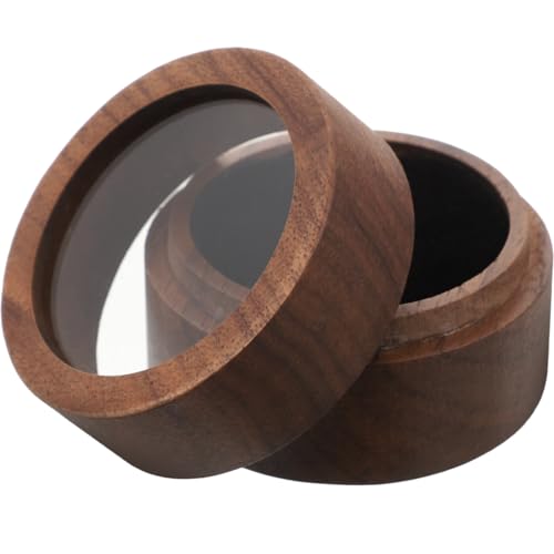 OKUMEYR 胡桃木製 透明窓付き 丸型リングケース 結婚指輪 婚約指輪収納 宝箱風ジュエリーボックス 軽量 コンパクトで携帯便利 ロマンチック