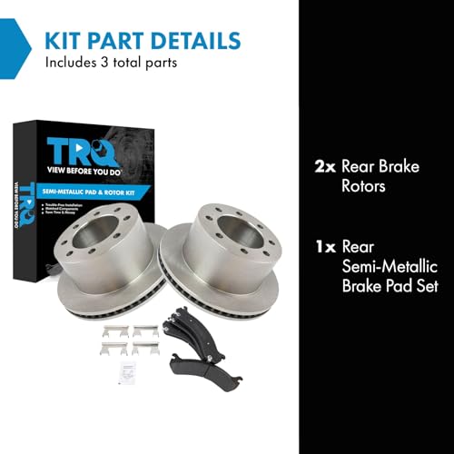 Image of TRQ Rear Brake Pad and Rotor Set Semi Metallic Vented Rotors | For 2001-2006 Chevrolet Silverado GMC Sierra 3500 2007 Silverado Sierra 3500 Classic 2007-2010 HD