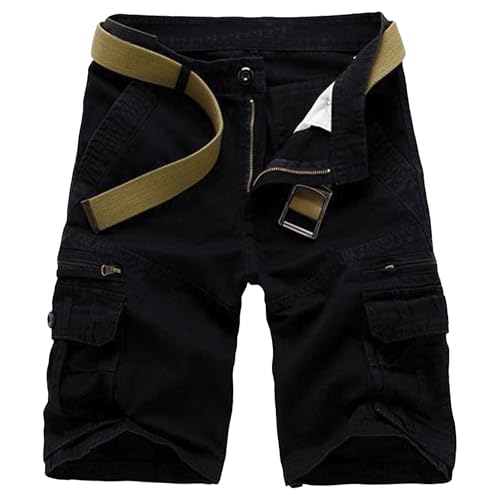 Short cargo homme multi-poches en coton léger sans ceinture pour un travail confortable noir 54