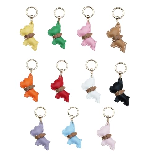 Schlüsselanhänger aus PU-Leder mit französischem Hunde-Anhänger, Auto-Schlüsselanhänger, Schlüsselanhänger, Schlüsselanhänger, Schlüsselanhänger, Schlüsselanhänger, Taschen, Dekoration