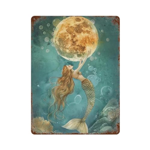 Affiche en métal sirène lune pour décorer un bar rétro ou café vintage 40x30