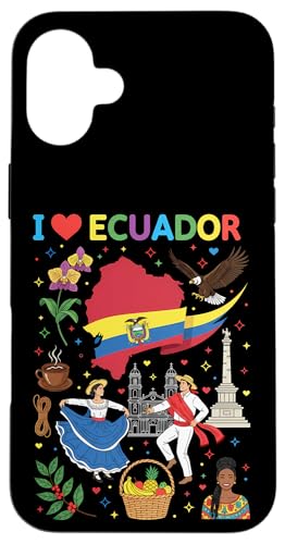 I Love Ecuador Flag Heart Travel エクアドルのルーツ スマホケース iPhone 16 Plus 用