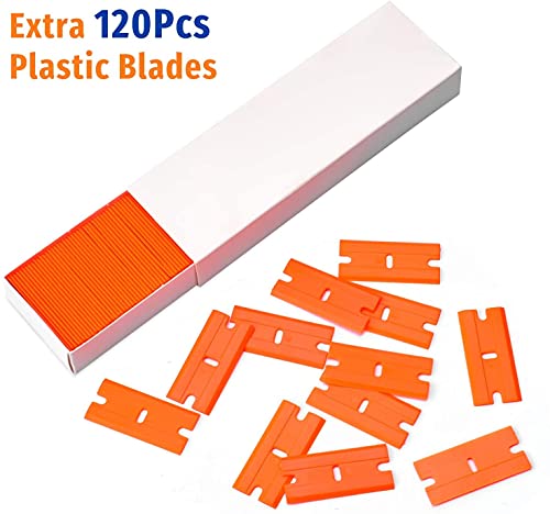 Image of Plastic Razor Blade Scraper, Scraper Tool with 20 PCS Plastic Razor Blades for Removing Labels Adhesive Decals Sticker from Windows Glass (Black)