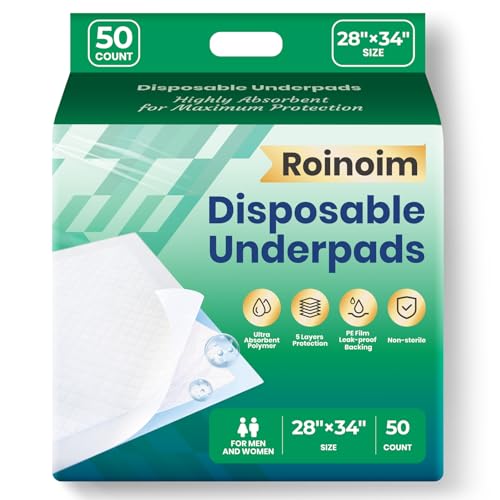 Chucks Pads Disposable [50-Pack] Underpads 28x34 Incontinence Chux Pads Absorbent Polymer Protective Bed Pads, Pee Pads for Kids, Adults & Elderly, Leak Proof (Large)