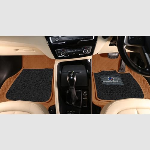 Image of Autofurnish Luxury 7D Car Mat Full Set for Mahindra XUV500 2015-20 || Luxury Leather Dual-Stitch Full Set 7D Car Floor Mat || 100% Waterproof || Color : Tan Tan