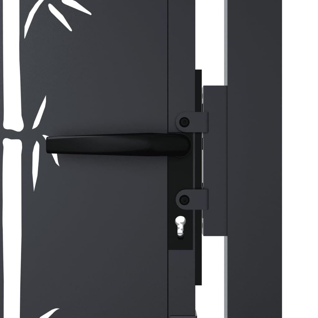 Festnight Puerta de Jardín Metálica Acero Inoxidable 105x180 cm Gris Antracita Diseño Bambú