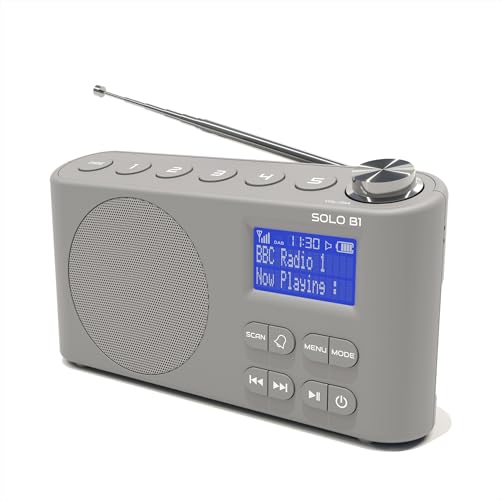 DAB/DAB+ & FM Portable Digital Radio | Bluetooth | Rechargeable Battery | Dual Alarms & Sleep Timer | Perfect for Home, Office or Outdoors | AZATOM Solo B1 (Grey)