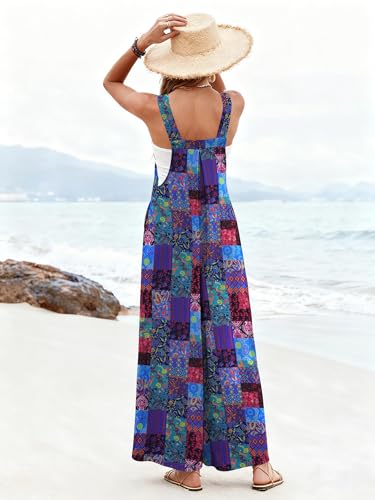 Ekouaer Women's Casual Overalls Loose Wide Leg Jumpsuits Summer Boho Floral Printed Baggy Rompers with Pockets — view 3