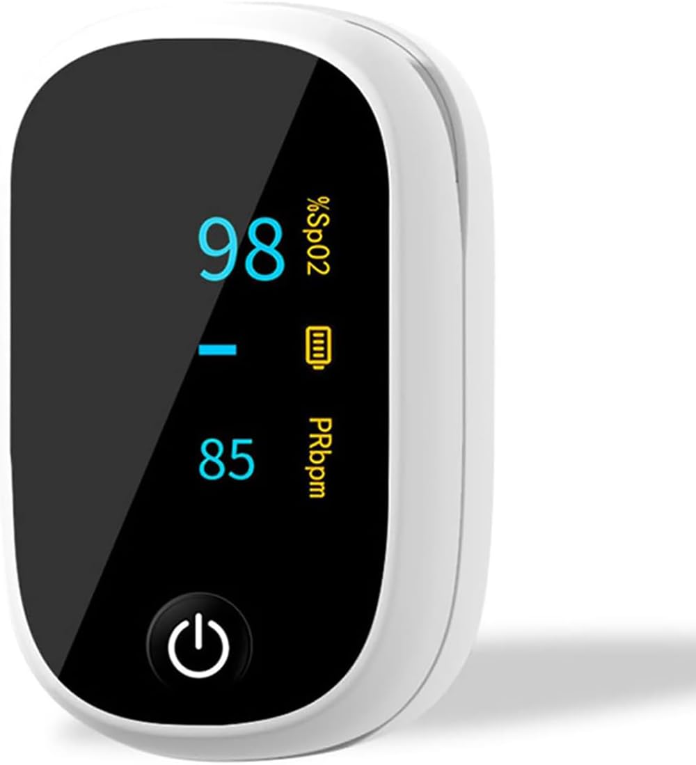 Pulsossimetro da Dito, Monitor della saturazione dell'ossigeno nel Sangue e Monitor della frequenza cardiaca, con Schermo OLED, Guscio in Silicone, nessun sensore, spegnimento Automatico, con Cordi