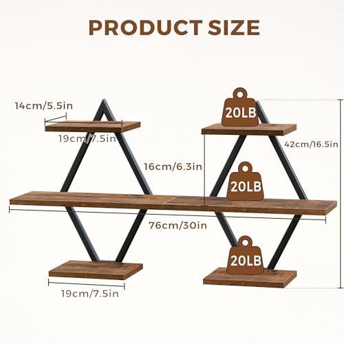 Image of Floating Shelves, Wall Shelf Set of 2, Wall Mounted Shelves, 3-Tier Hanging Wall Shelves for Bathroom, Living Room, Bedroom, Kitchen, Office (Rustic Brown)
