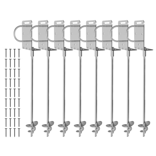 MOLANZ Heavy Duty Ground Anchors Screw-in Trampoline Stakes with Anti-Bend L-Plate, Multi-Hole & Safety Ring, Rust-Proof Steel for Tent, Shed, Swing Set, Fence, Garden, Outdoor (8Pack 21Inch)