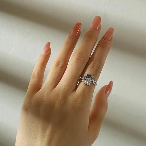 Beydodo 925 Zilveren Ringen Aangepaste Verstelbare Zon En Maan Bijpassende Ringen Gegraveerd Ik HOUD VAN JE Koppels Ringen Bruiloft, Sterling zilver, geen zirkonia