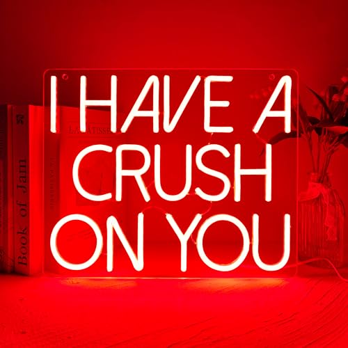 I Have a Crush on You Neon Sign,Red LED Neon Lights for Bedroom Wall Decor,Romantic Love Quote Neon Sign for Couples,Cozy Aesthetic Lighting for Home,Bedroom,Bar,Party Gift.