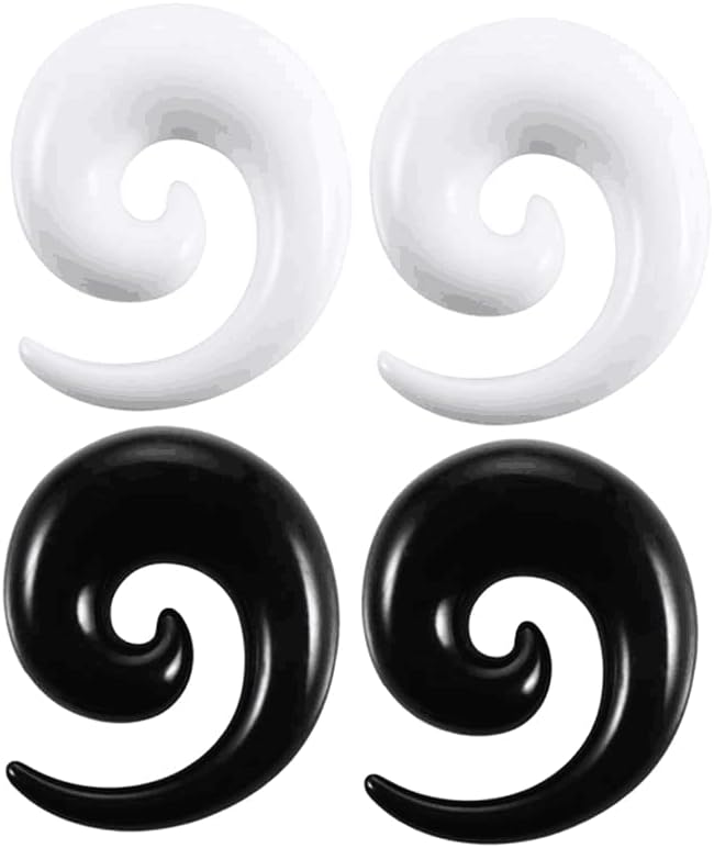NewZenro Acrylic Spiral Snail Ear Tapers Plugs Tunnels Expander Gauges Twist Earrings Stretching Body Piercings Jewelry White Black 2 Pairs Set