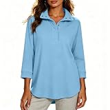 Damen Pullover Casual Oversize Sweatshirt Revers Langarmshirt mit Knöpfen
