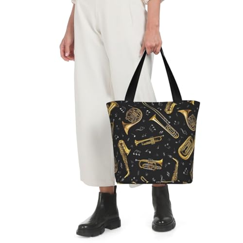Sac à main imprimé instruments de musique noir et blanc unique