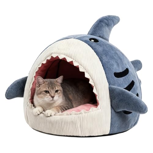 Hobngmuc Panier pour Chat en Forme De Requin - Tanière Chaude d'hiver avec Intérieur en Peluche Douce | Maison Cachette pour Anti-Dérapant pour Chats...