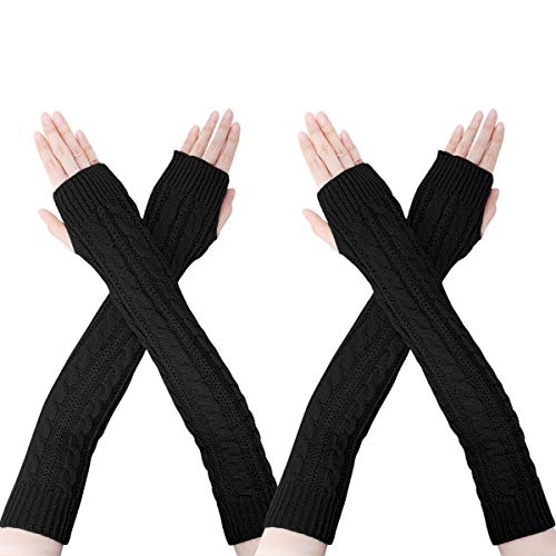 ECOMBOS Damen Fingerlose Handschuhe - Winter Armstulpen Lange Handschuhe Damen Pulswärmer Gestrickte Fingerlose Fäustlinge Cover
