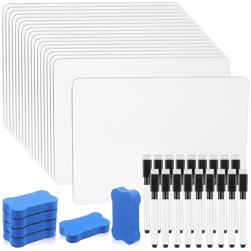 18 Pack Double Sided Dry Erase Boards 6 x 9 inch Double Sided White Boards with 18 Black Markers 6 Erasers Small White Dry Erase Boards for Students Teacher Classroom Supplies (Blank Dry Erase Board)
