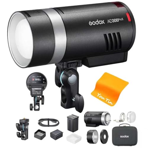 GODOX AD300 Pro II TTLカメラフラッシュ 300Ws 2.4G 1/8000 HSS、リサイクルタイム0.01～1.5秒、12W バイカラーLEDモデリングライト 2800K～6000K、350回フル出力発光、Canon、Nikon、Sony、Fujifilm対応 GODOX AD300Pro II フラッシュ