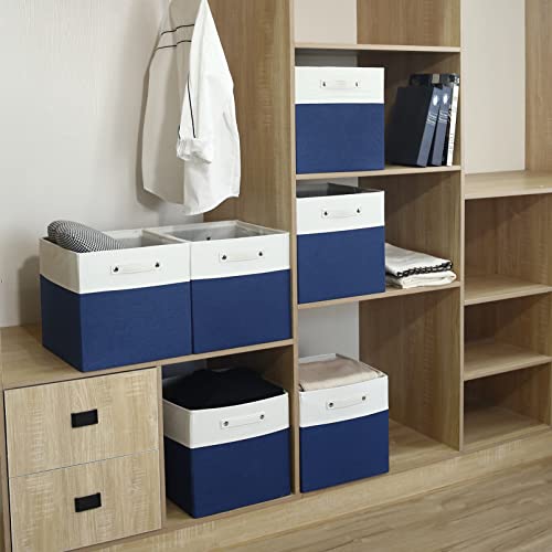 13X13X13 Cube Storage Bins, Collapsible Fabric Storage Cubes Organizer , Foldable Large Storage Baskets For Nursery, Toys Organizing Closet, Shelf Cabinet（6Pack, White And Navy Blue) #TOP7