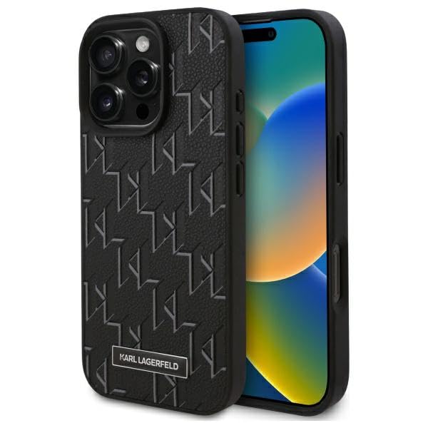 Karl Lagerfeld KLHMP15LPKHPORPK Coque pour iPhone 15 Pro 6,1" Étui Rigide en Cuir Noir Monogramme Metal Logo