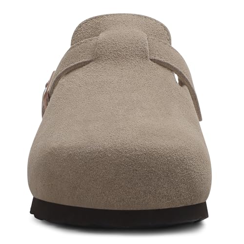 Image of ODOLY Genuine Suede Clogs for Women Men Soft Cork Footbed Leather Mules Comfort Potato Shoes with Arch Support