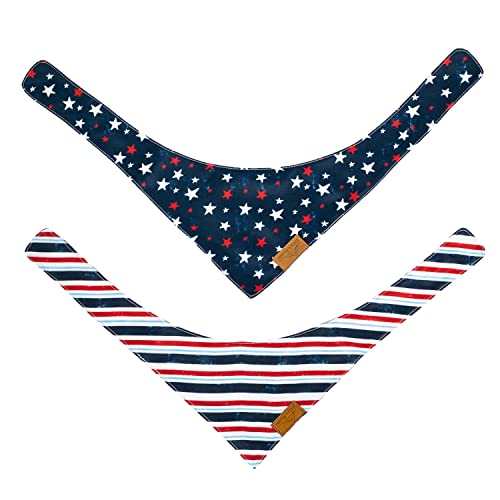 Remy+Roo Dog Bandanas - 2 Pack | Stars+Stripes Set | Premium Durable Fabric | Unique Shape | Adjustable Fit | Multiple Sizes Offered (Xl) #TOP5