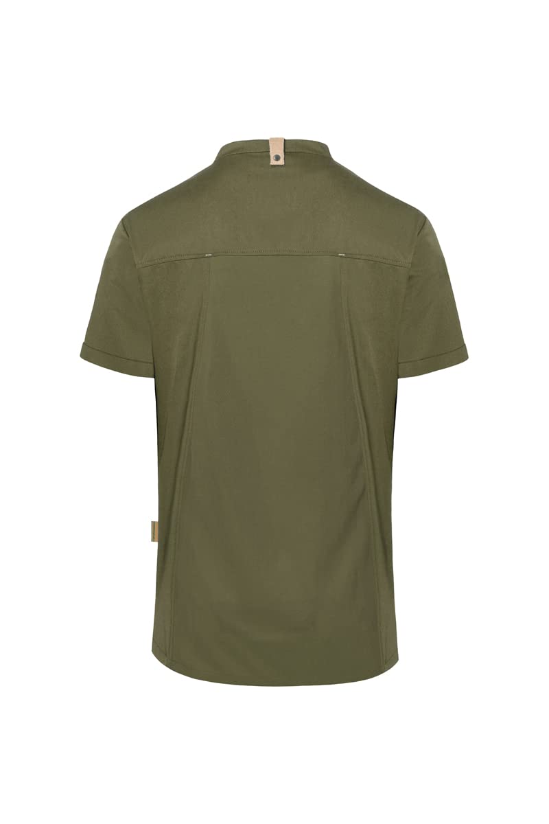 Karlowsky JM 36 PASSION GREEN-GENERATION Kurzarm Kochjacke aus Recyceltem Plastik, Vorderseite: 65% Polyester/35% Baumwolle, Rückseite: 100% Polyester, Moosgrün, Größe 48