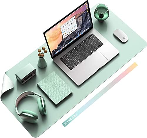 YSAGi Non-Slip Desk Pad, Waterproof PVC Leather Desk Table Protector, Ultra Thin Large Mouse Pad, Easy Clean Laptop Desk Writing Mat for Office Work/Home/Decor (60 x 35 cm, Light Green)