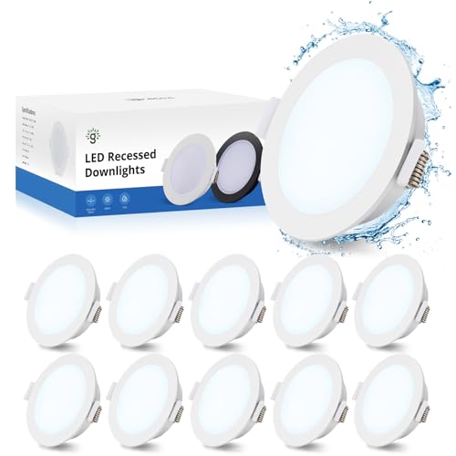Gr4tec Faretti Led da Incasso per Cartongesso 220V, 10x 5W Faretti da Incasso IP65 6500K Bianco Freddo, Faretto Led Incasso 35mm Ultrasottili, Luci da Incasso para Bagno Cucina, Foro 68-80mm