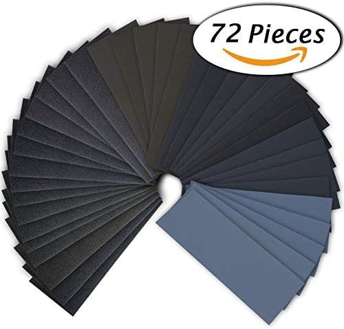72Pcs 400 to 3000 Grit Wet Dry Sandpaper Assortment 9 x 3.6 Inches for Automotive Sanding, Wood Furniture Finishing and Wood Turning Finishing