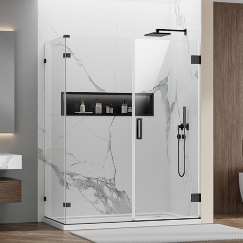 Frameless Corner Shower Door 36"x60"x75", Soft-Close Design, 304 Stainless Steel Hinge, Nano Easy Clean Tempered Glass, L-Shaped Shower Enclosure - Dry Wet Separation Bathroom Partition, Matte Black