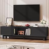 YITAHOME Fluted TV Stands for TVs up to 65 Inches, Entertainment Center with Power Outlets & Storage Compartments, 59' Long Wooden TV Console for Living Room (Black, 59')