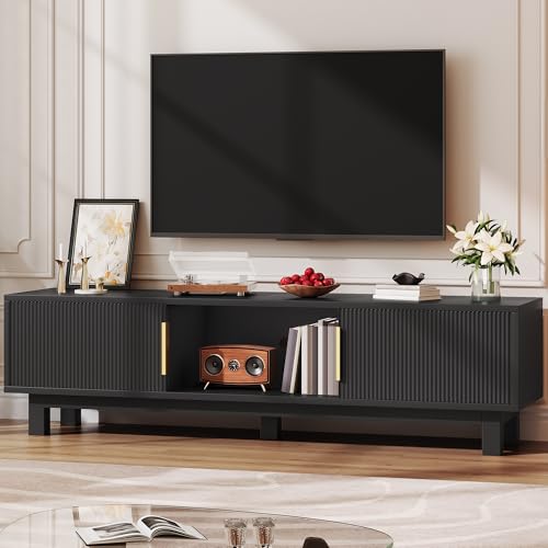 YITAHOME Fluted TV Stands for TVs up to 65 Inches, Entertainment Center with Power Outlets & Storage Compartments, 59