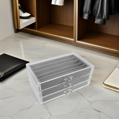 Boîte à Bijoux Velours Gris Compacte Solution Rangement Chambre - 8