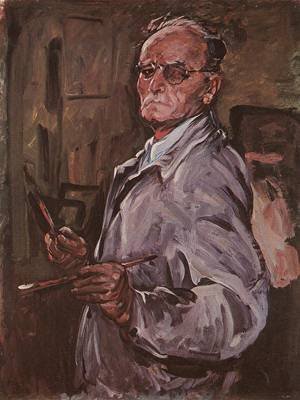 Peinture à l'huile de Bertalan Por : Auto-portrait 1953 sur toile de 30 x 36 pouces