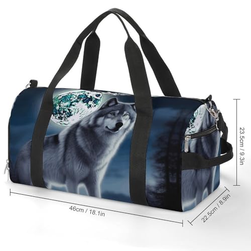 Travel Gym Duffle Bag, Wolf Under Moon Print Duffle Bags,womens Mens Gym Bag,gym Bags,gym Bag with Shoe Compartment2