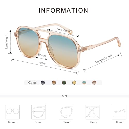 Retro Polarized Aviator Sunglasses Womens Men Vintage Double Bridge Square Sun Glasses AP3606