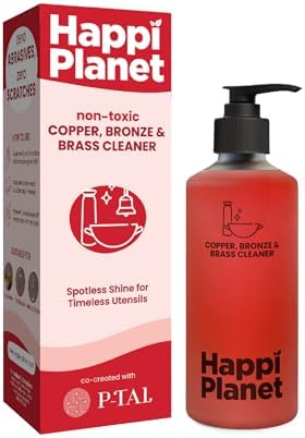 Happi Planet Copper, Bronze & Brass Cleaner | 300 Ml | zero Abrasives, zero Scratches | Non-Toxic, Plant Based | Suitable for Drinkware, Cookware, Idols & Diyas | Co- Created with P-TAL