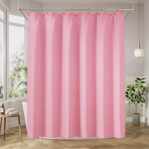 Image of Pink Fabric Shower Curtains 70 X 72 Inch, Water-Resistant Heavy Duty Bathroom Cloth Shower Curtain Liner
