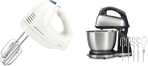 Hamilton Beach Batidora de mano eléctrica de 6 velocidades con batidor, batidores tradicionales y batidora clásica de pie y mano, 4 cuartos de