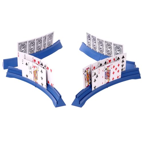 GHERPTE Stackable Card Holder, Double Layered Playing Card Holder Organizer Tray, 4 Pack Storage Case for Seniors, Adults, Arthritis Patients and Kids (Dark Blue)