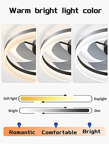 Pshrfanst Ceiling Fans With Lights Dimmable Led Reversible Blades Timing With Remote Control 5 Invisible Blades Flush Mount Low Profile Modern Ceiling Fan (Black) #TOP4