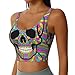 Women Girls Yoga Bras U-Shaped Back Comfortable Sweat Vest with Pads Elastic Sportswear for Gym Fitness, for Trippy Skull Art